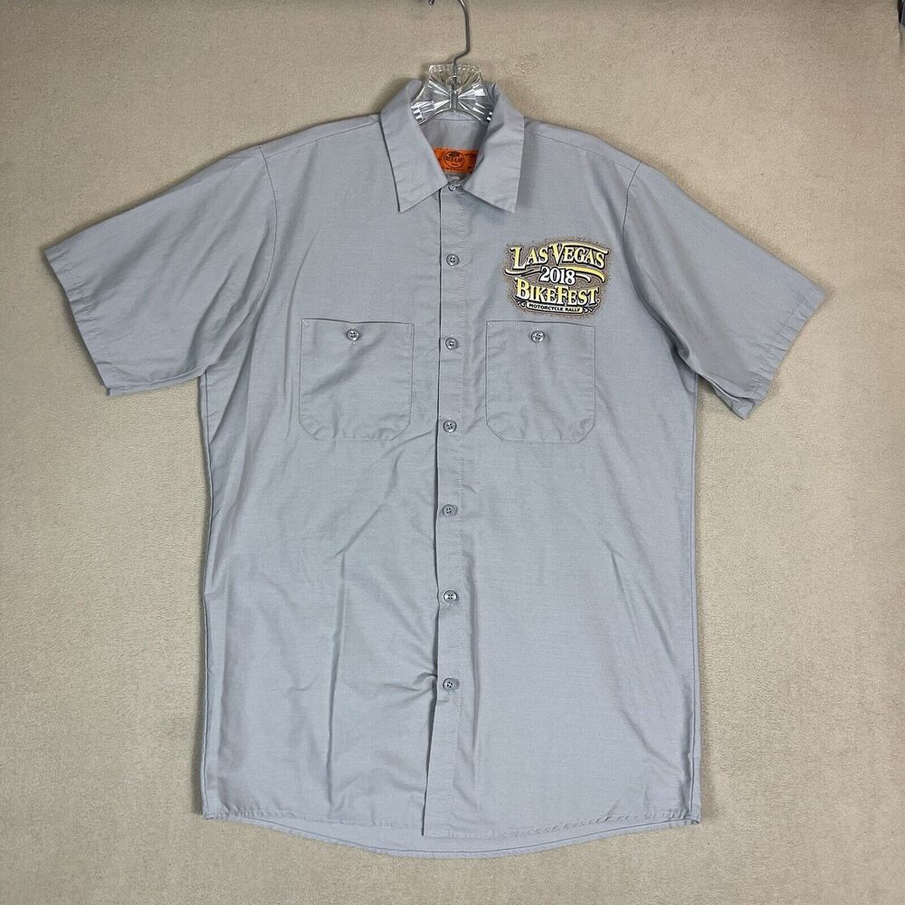Red Kap Shirt Mens Medium Gray‎ 2018 Las Vegas Bikefest Motorcycle Rally Print